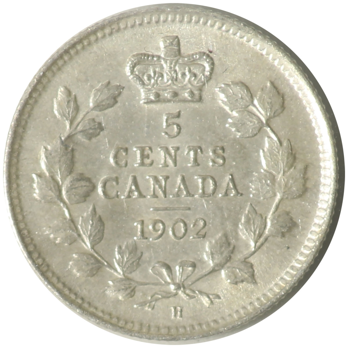 1902H Small H Canada 5-cents ICCS Certified AU50