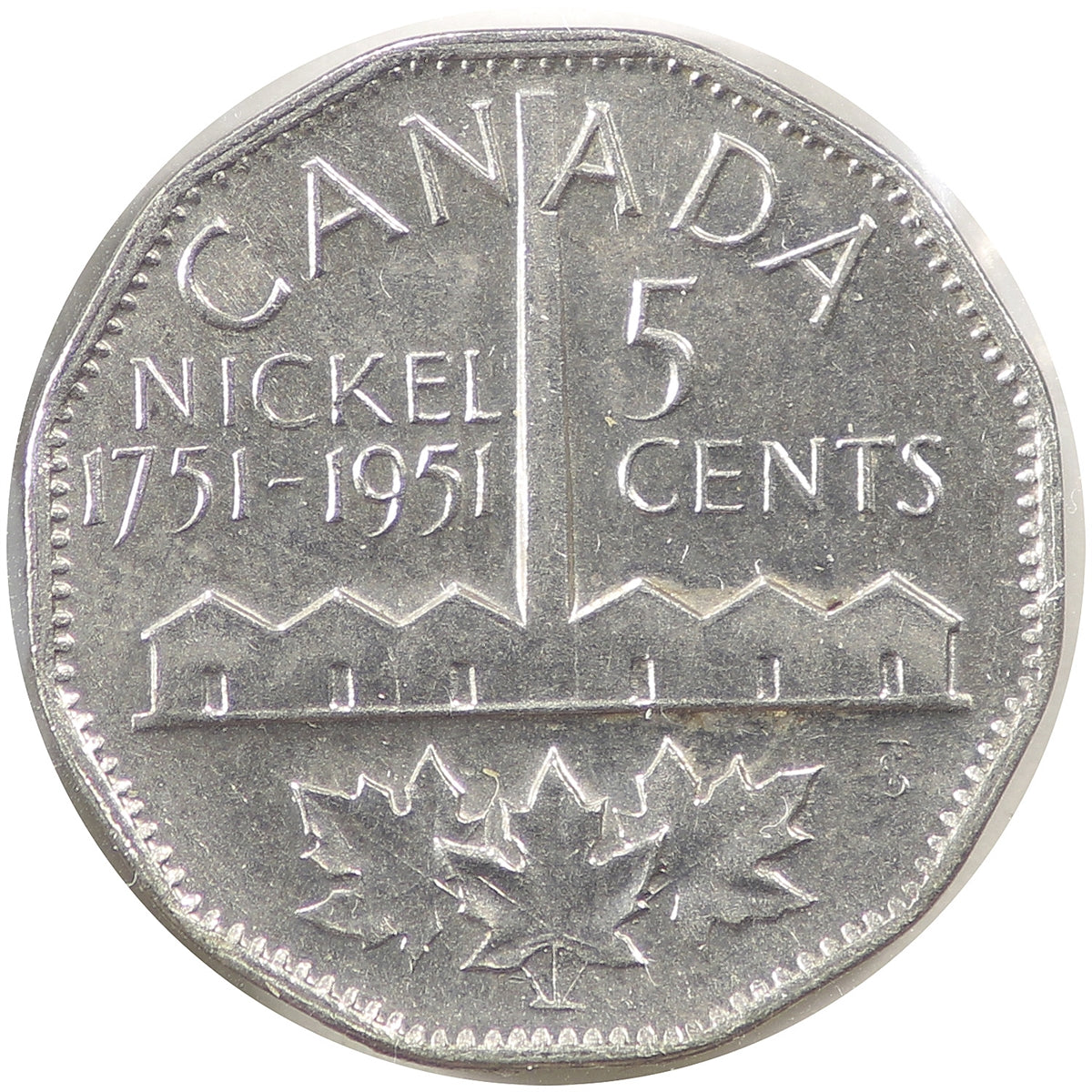 1951 Refinery Half Moon Canada 5-cents Almost Uncirculated (AU50)