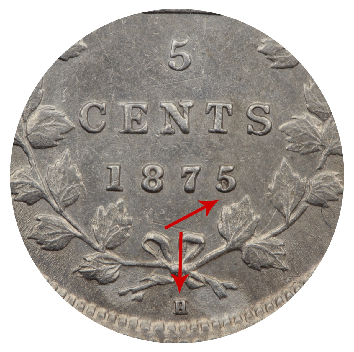 1875H Small Date Canada 5-cents EF-AU (EF45) $