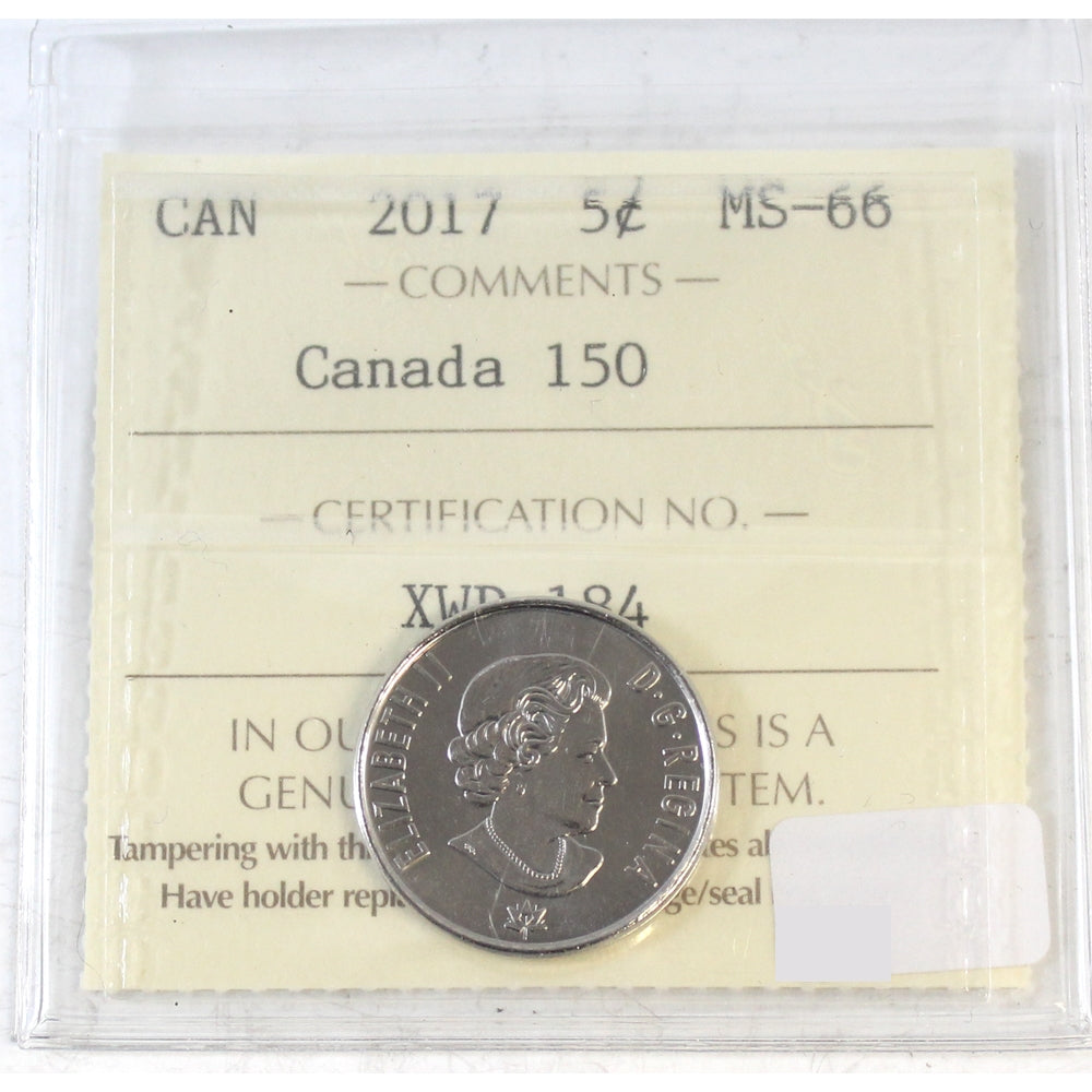2017 Canada 150th 5-cents ICCS Certified MS66