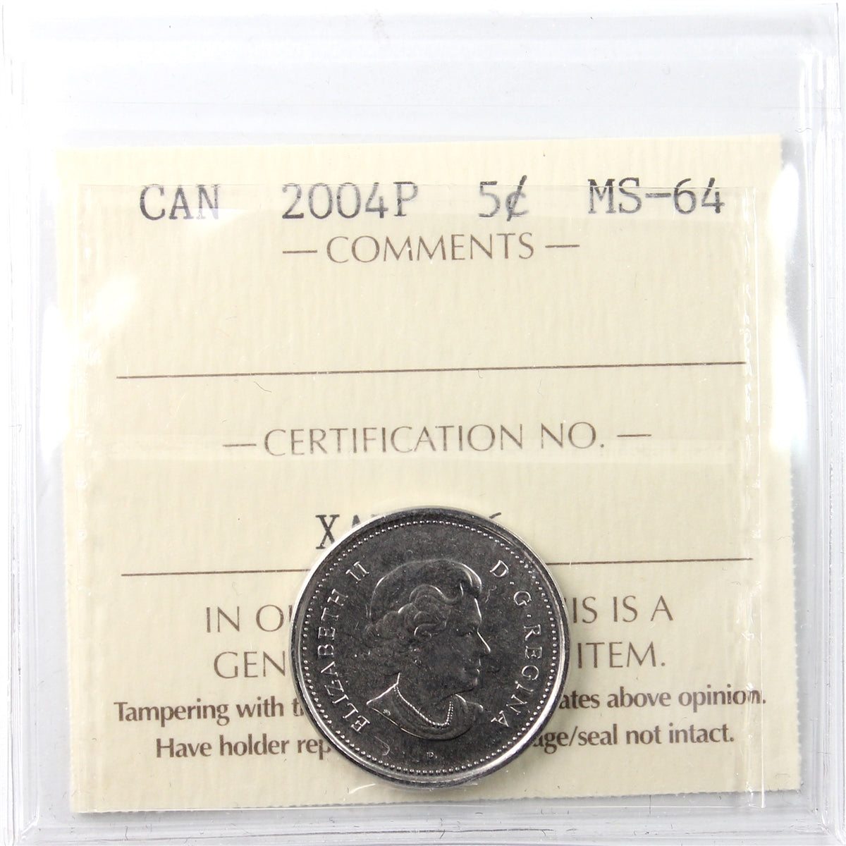2004P Canada 5-cents ICCS Certified MS64