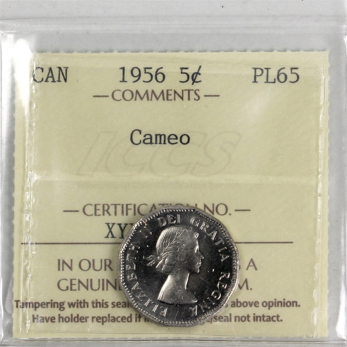 1956 Canada 5-cents ICCS Certified PL-65 Cameo