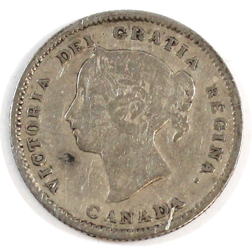 1885 Small 5 Over 5 Canada 5-cents Very Good (VG8) $