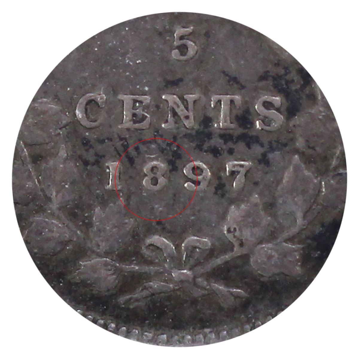 1897 Slender 8 Canada 5-cents ICCS Certified VF20