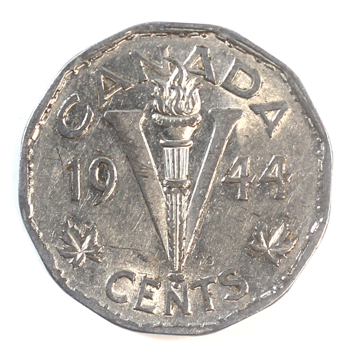 1944 No Chrome Canada 5-cents F-VF (F-15)
