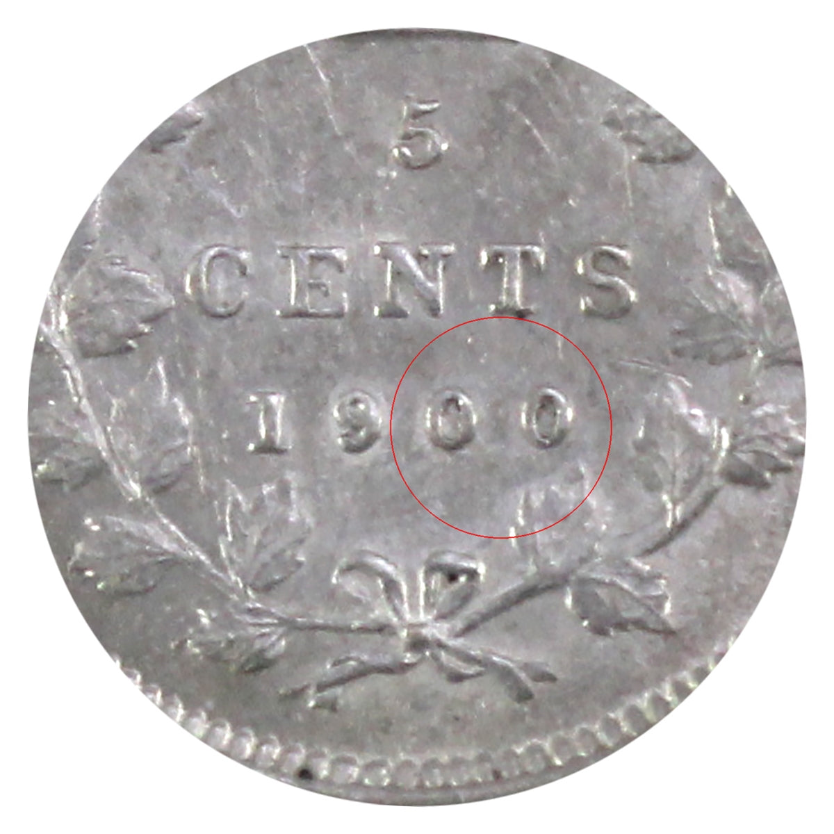 1900 Oval 0 Canada 5-cents ICCS Certified AU55