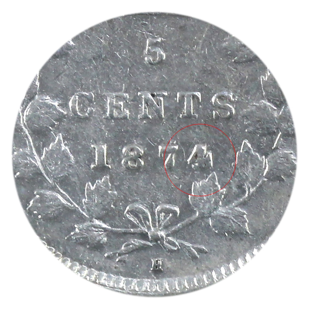 1874H Crosslet 4 Canada 5-cents ICCS Certified VF30