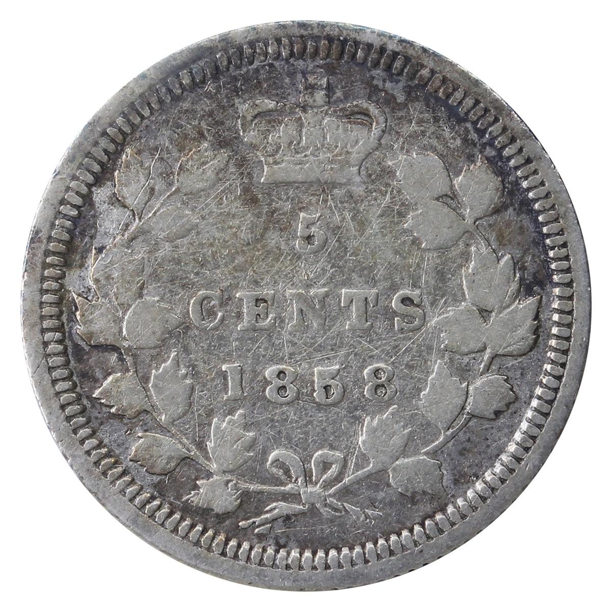 1858 Large Date 5-cents ICCS Certified F12