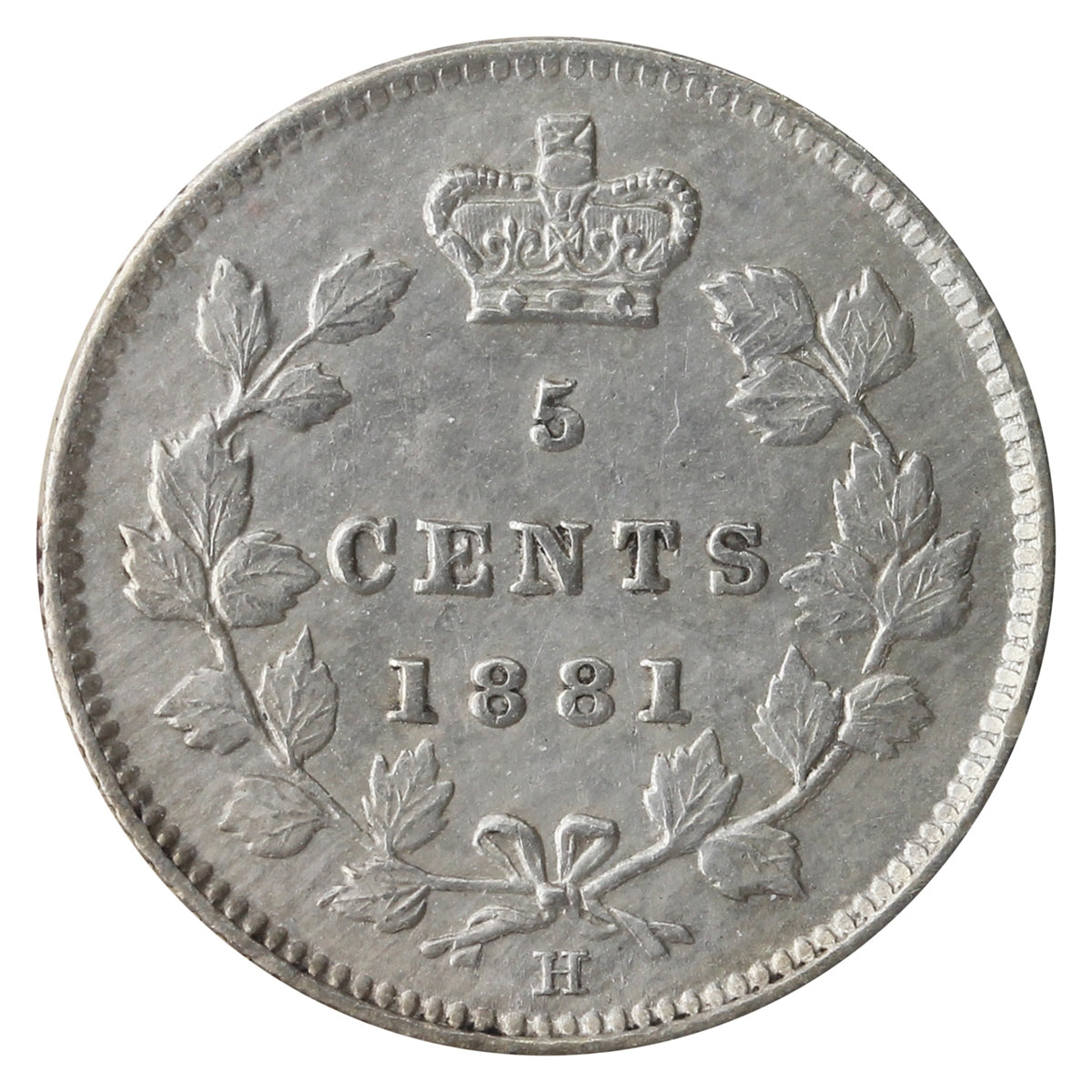 1881H Canada 5-cents ICCS Certified AU50