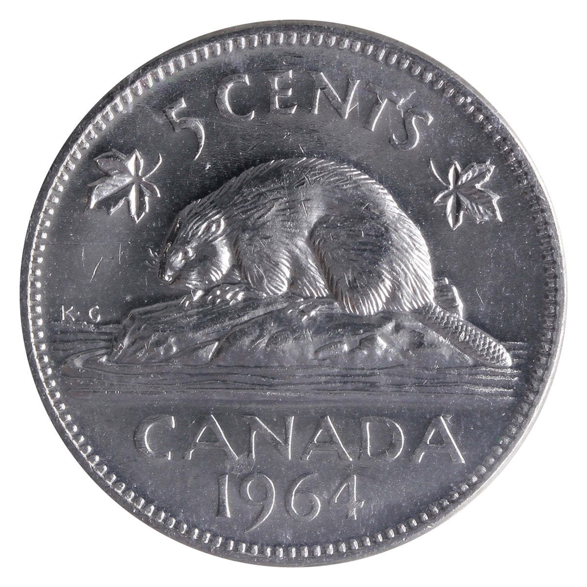 1964 Extra Waterline Canada 5-cents ICCS Certified MS-63 Cameo