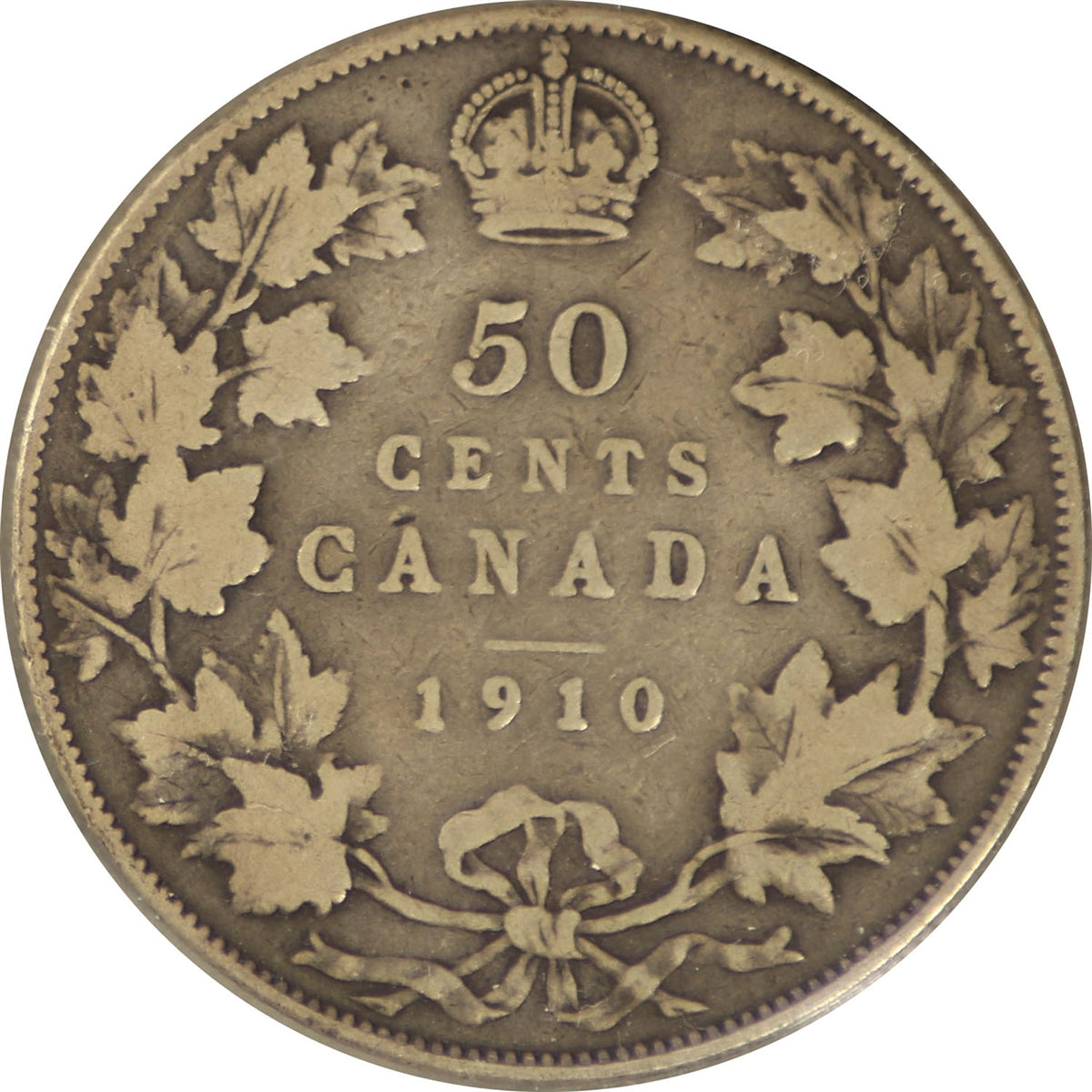 1910 Edwardian Leaves Canada 50-cents ICCS Certified VG8
