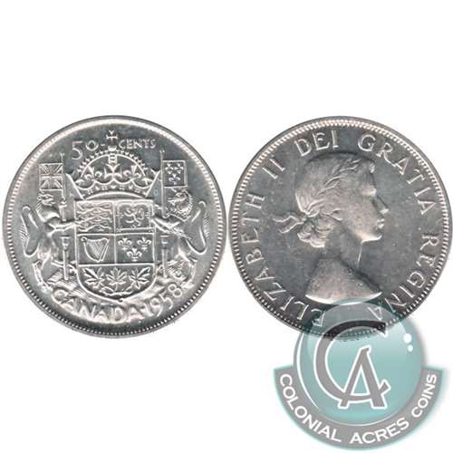 1958 Dot Canada 50-cents Almost Uncirculated (AU50)