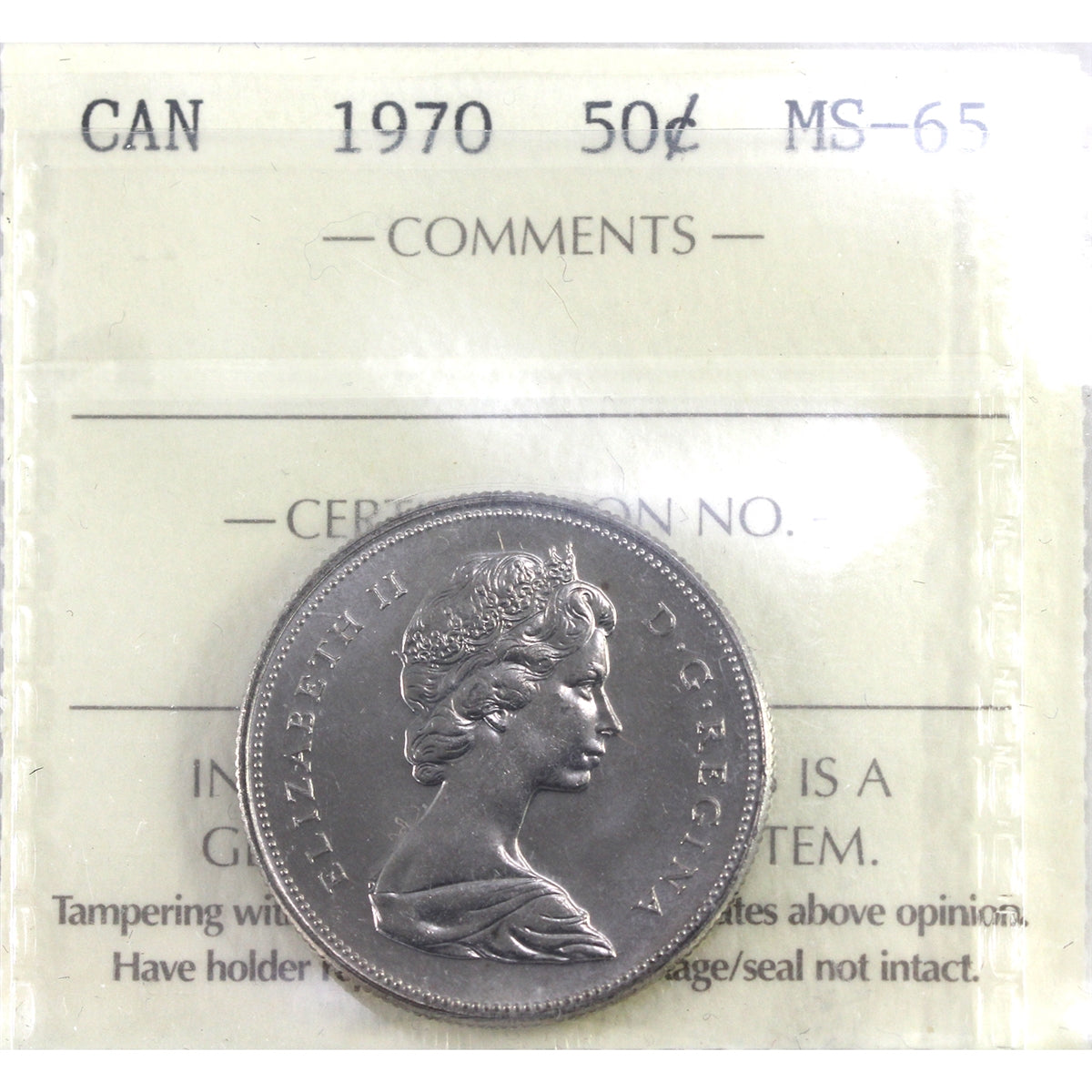 1970 Canada 50-cents ICCS Certified MS65