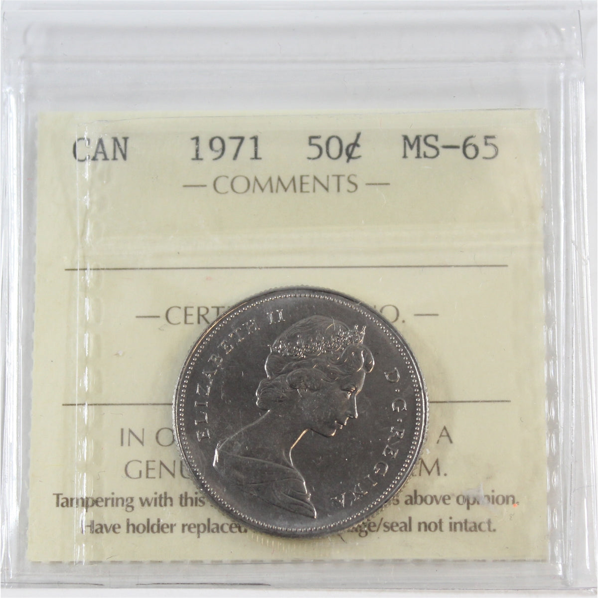 1971 Canada 50-cents ICCS Certified MS65