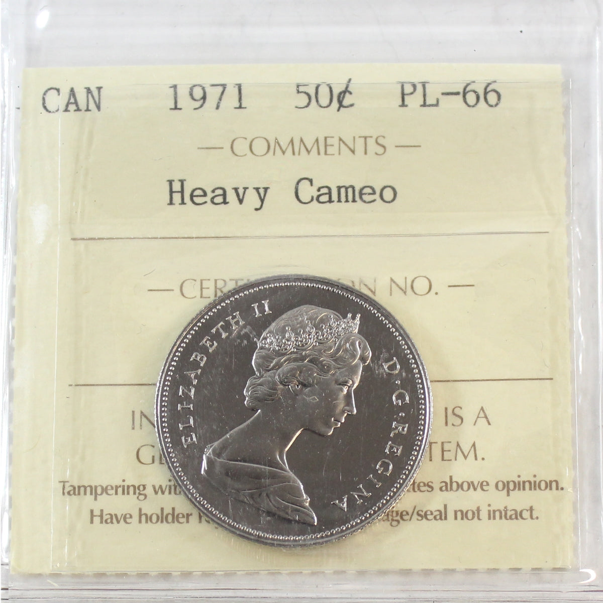 1971 Canada 50-cents ICCS Certified PL66 Heavy Cameo