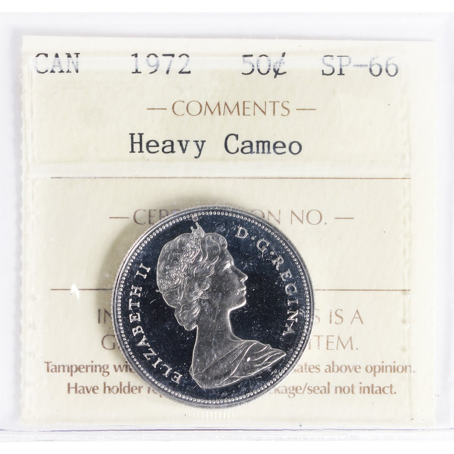 1972 Canada 50-cents ICCS Certified SP66 Heavy Cameo
