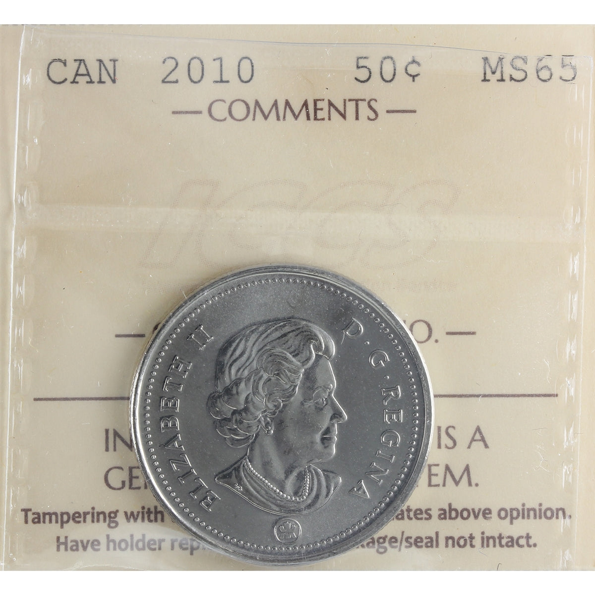 2010 Canada 50-cents ICCS Certified MS65