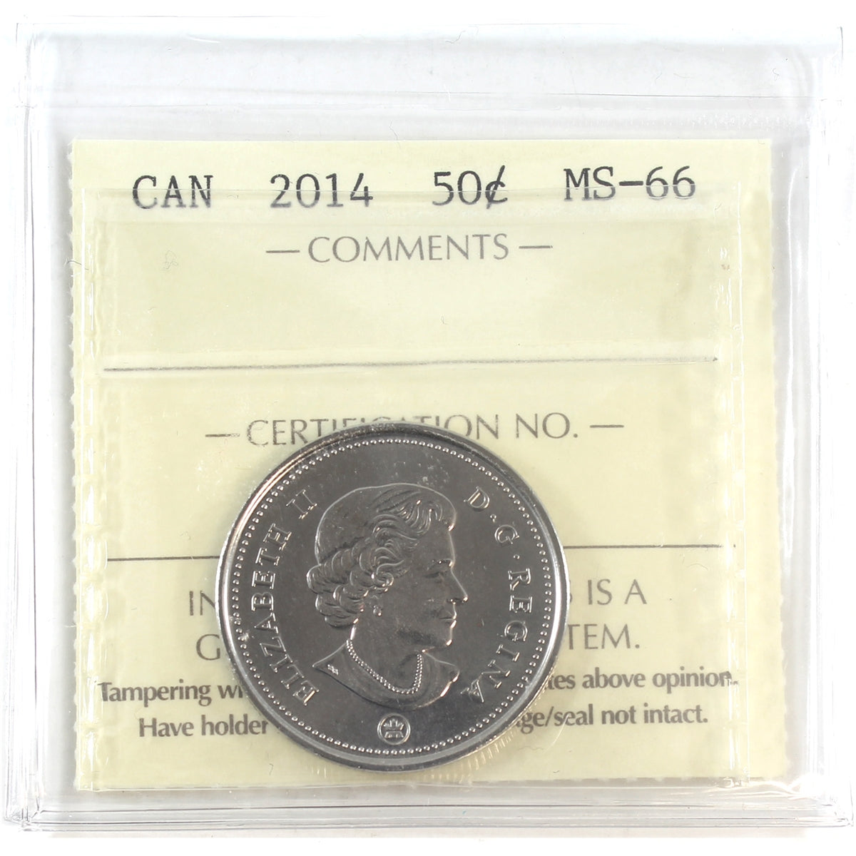 2014 Canada 50-cents ICCS Certified MS66