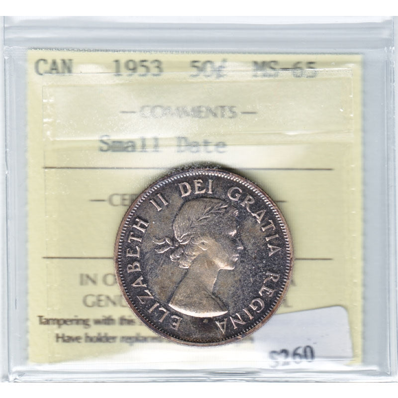 1953 Small Date Canada 50-cents ICCS Certified MS65