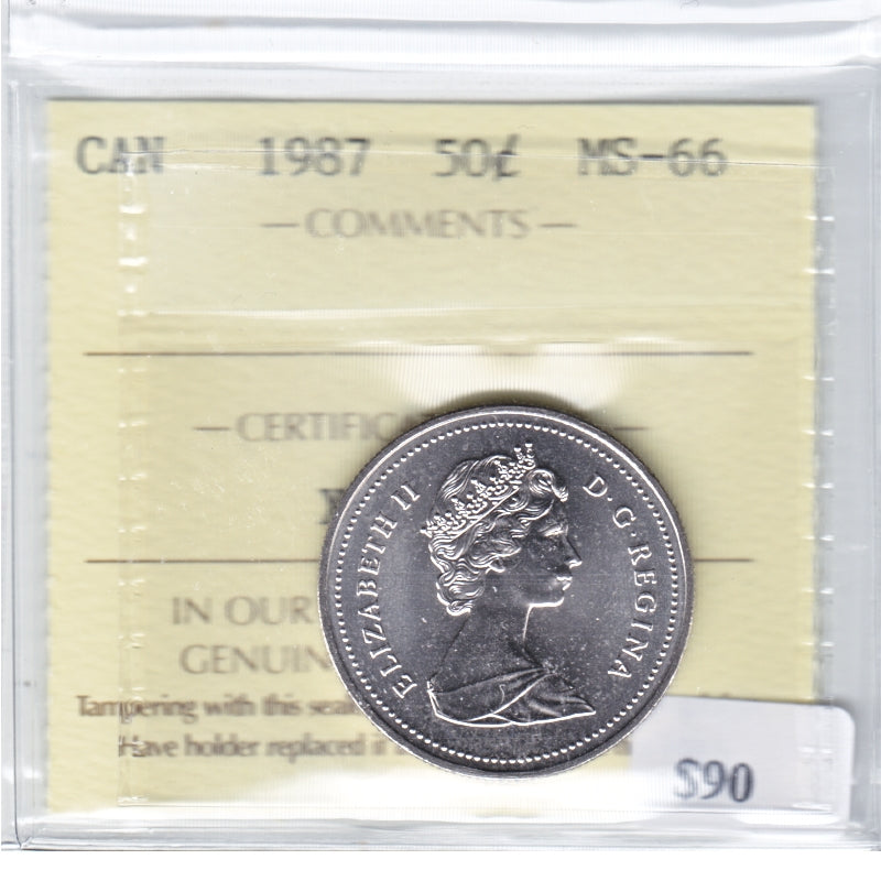 1987 Canada 50-cents ICCS Certified MS66