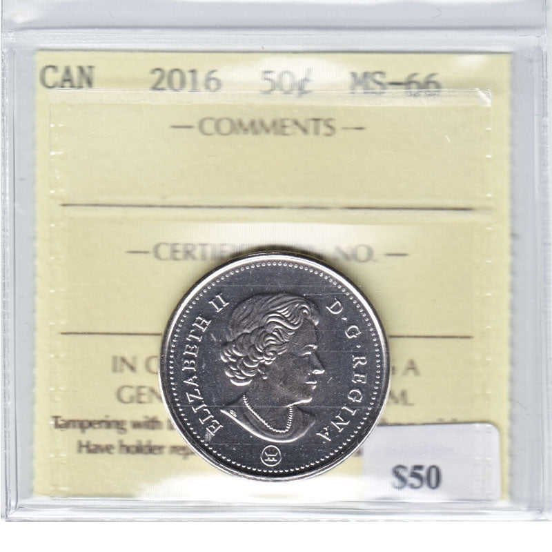 2016 Canada 50-cents ICCS Certified MS66