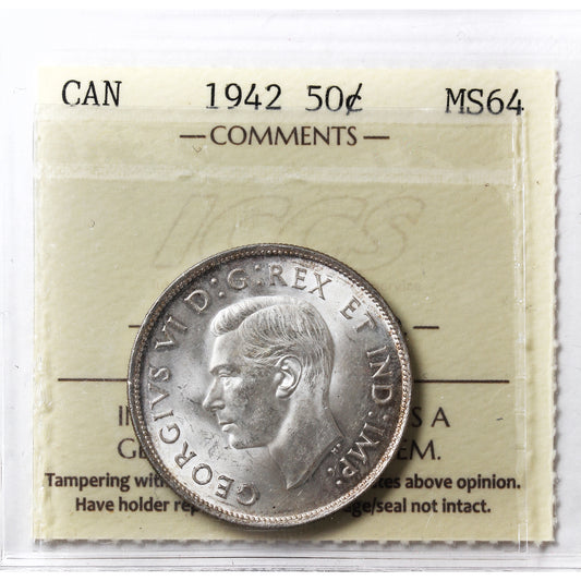 1942 Canada 50-cents ICCS Certified MS64
