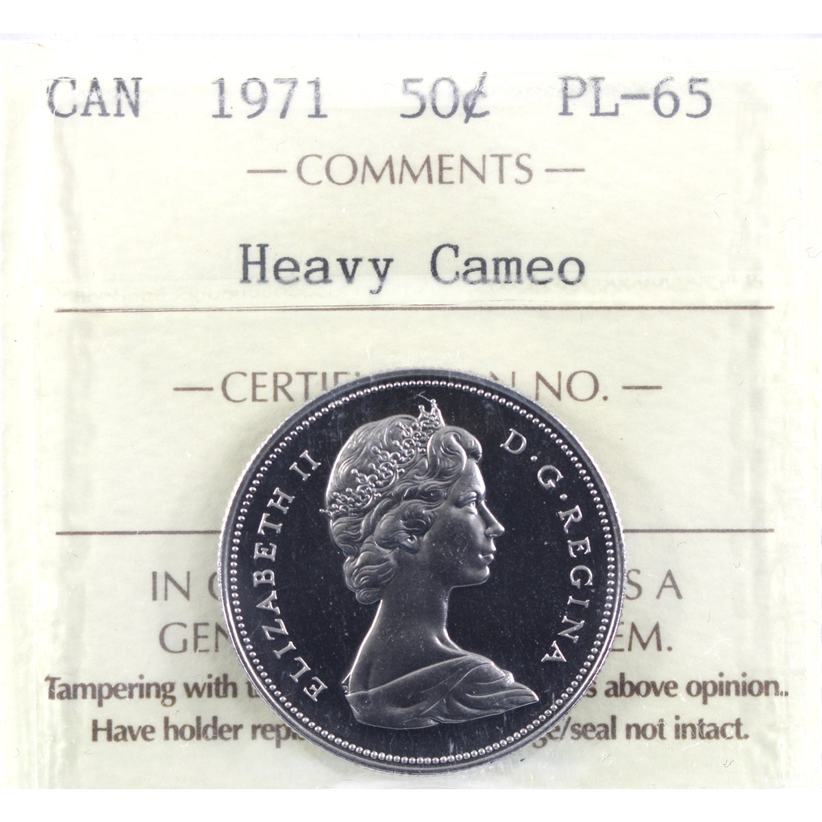 1971 Canada 50-cents ICCS Certified PL65 Heavy Cameo