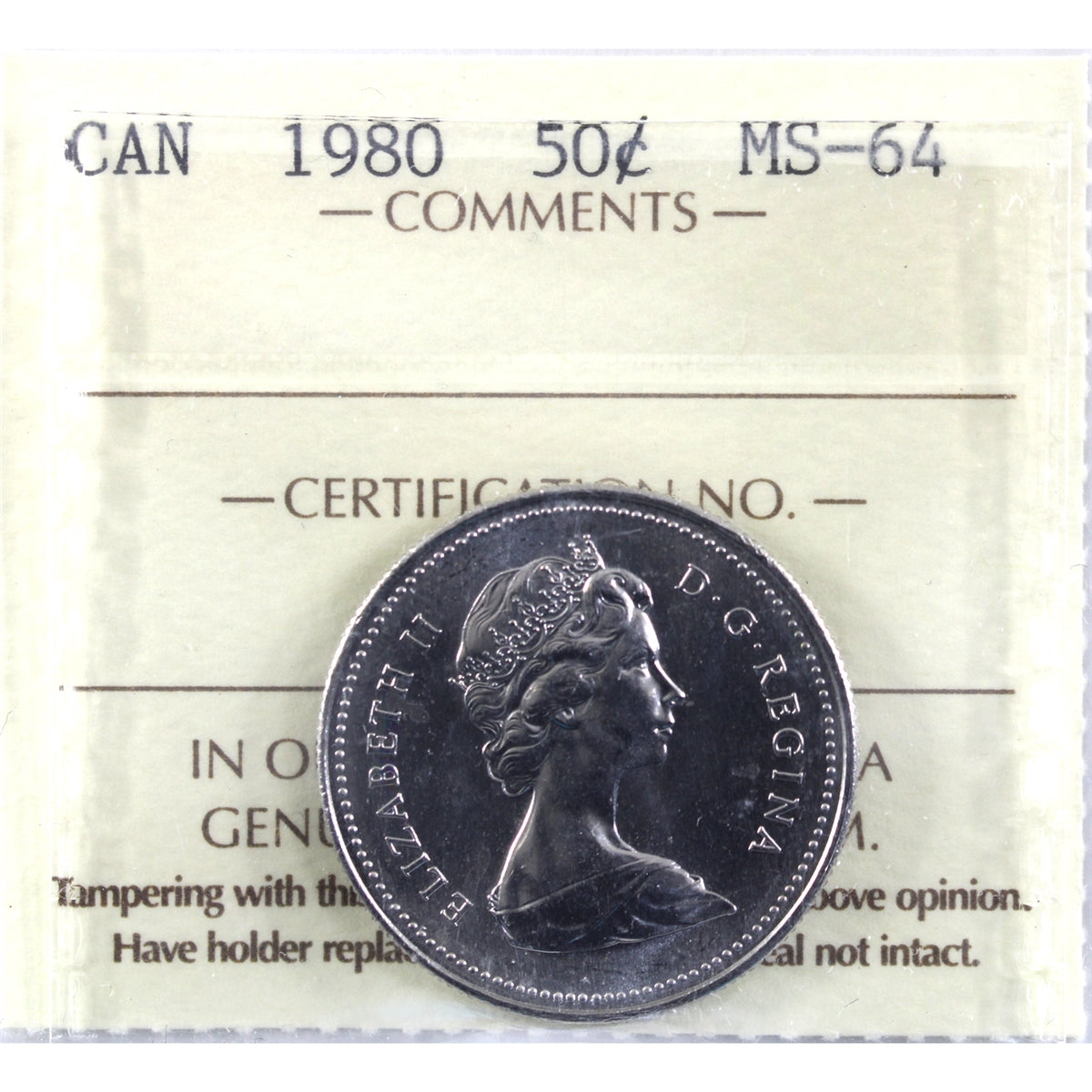 1980 Canada 50-cents ICCS Certified MS64