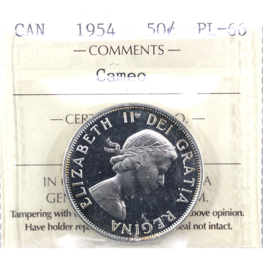 1954 Canada 50-cents ICCS certified PL66 Cameo