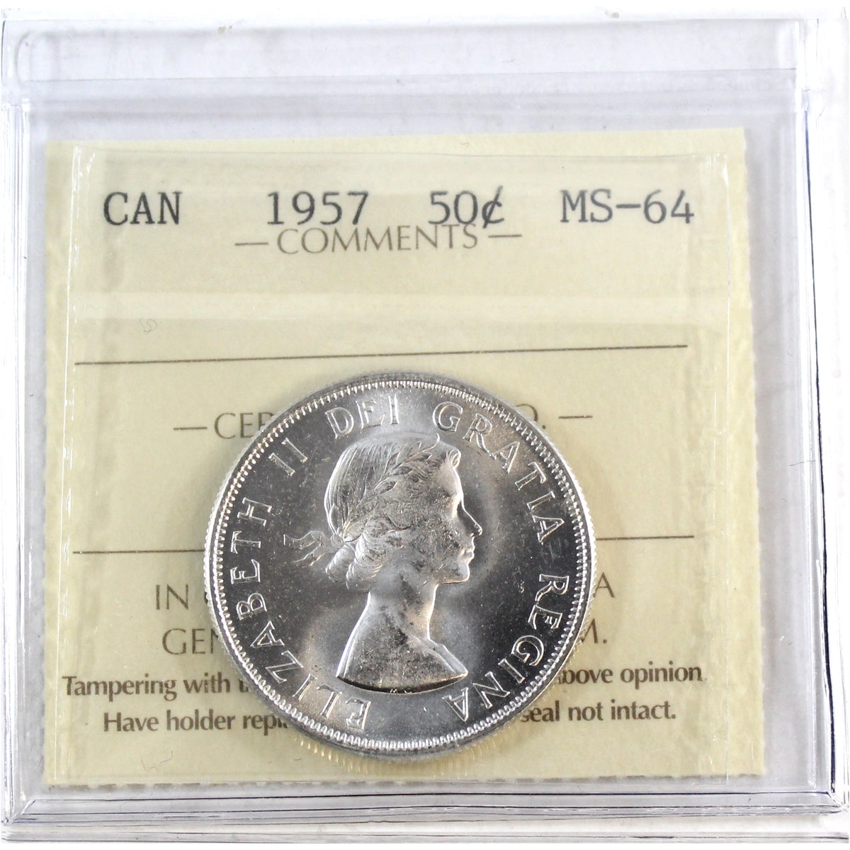 1957 Canada 50-cents ICCS Certified MS-64