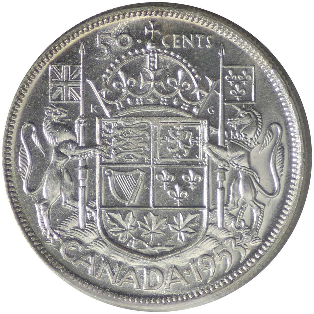 1953 Large Date, SF Canada 50-cents ICCS Certified MS63