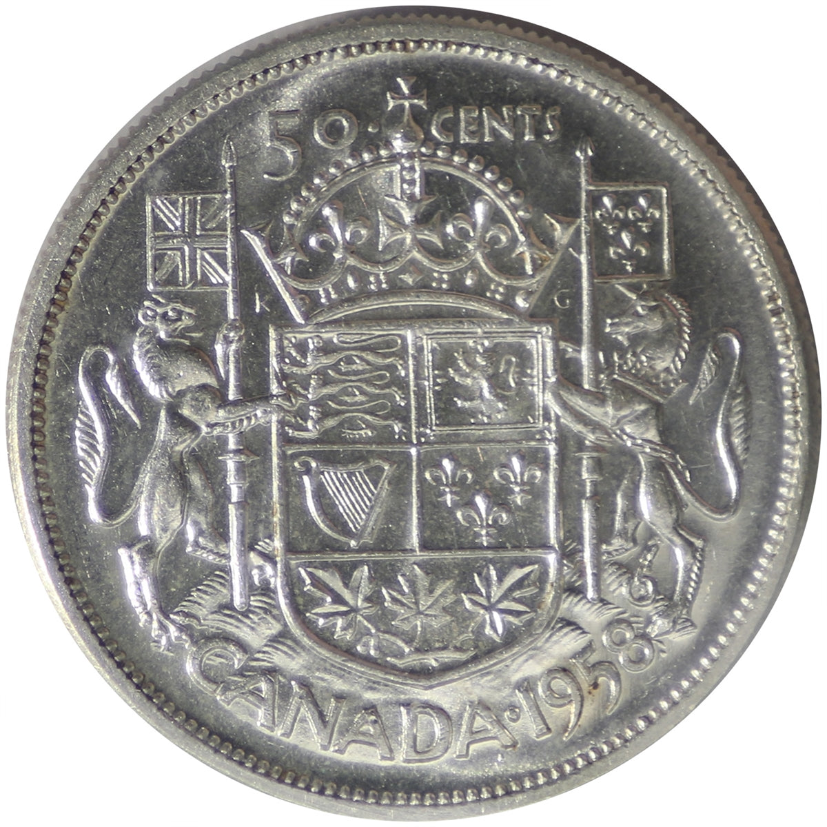 1958 Dot Canada 50-cents ICCS Certified AU55