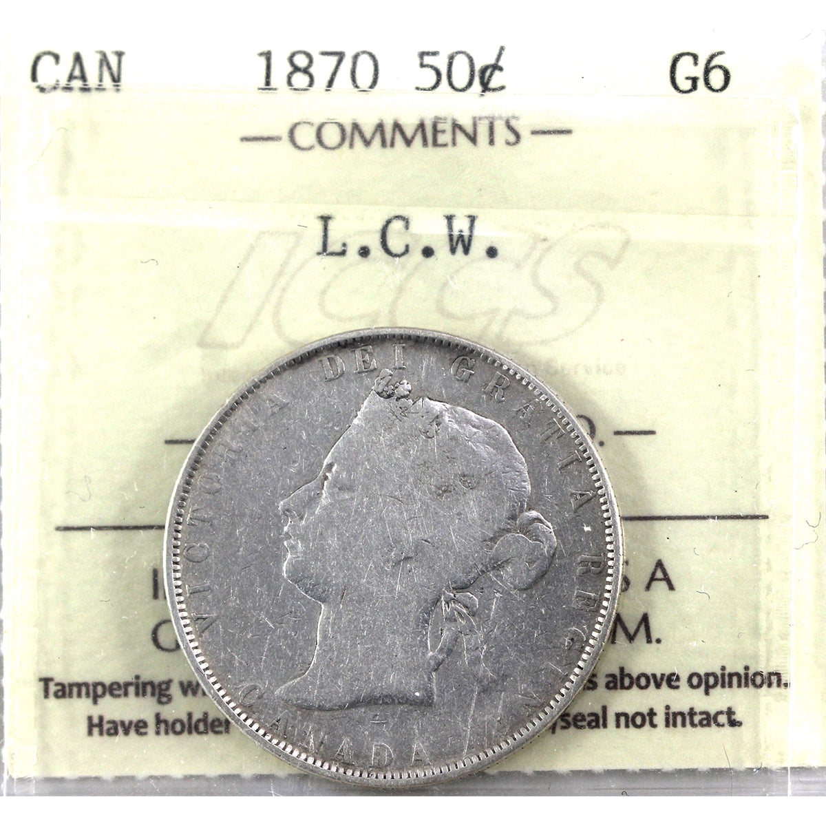 1870 LCW Canada 50-cents ICCS Certified G6
