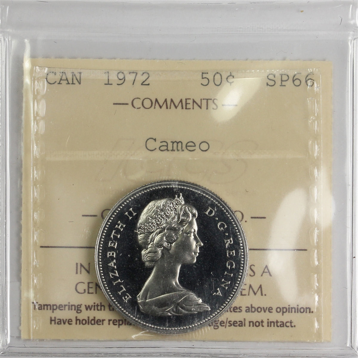 1972 Canada 50-cents ICCS Certified SP66 Cameo