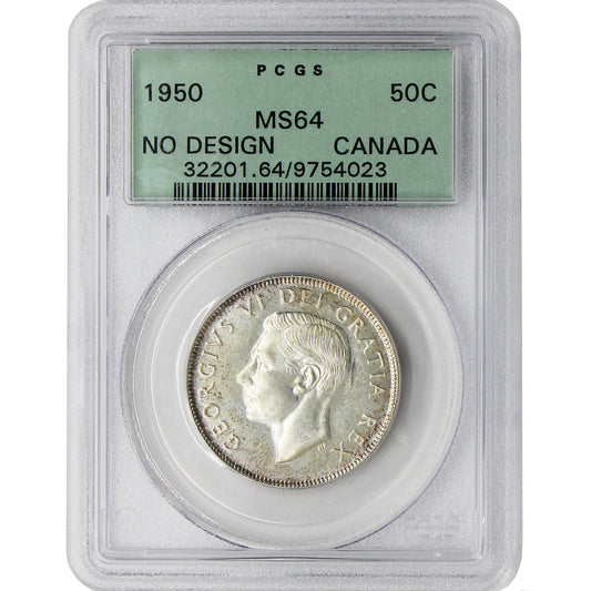 1950 No Design Canada 50-cents PCGS Certified MS64