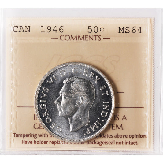 1946 Canada 50-cents ICCS Certified MS64 (XAM 181)