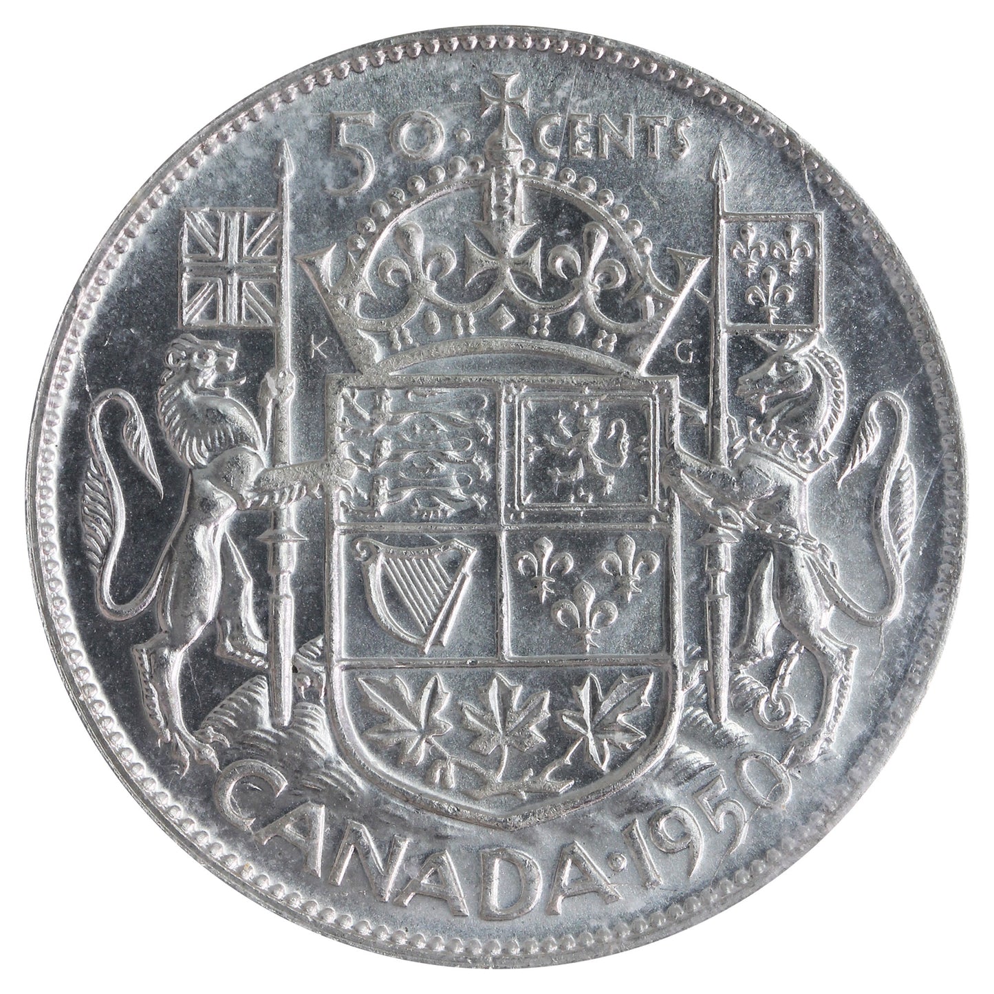 1950 No Design Canada 50-cents ICCS Certified MS63 (XAY 922)