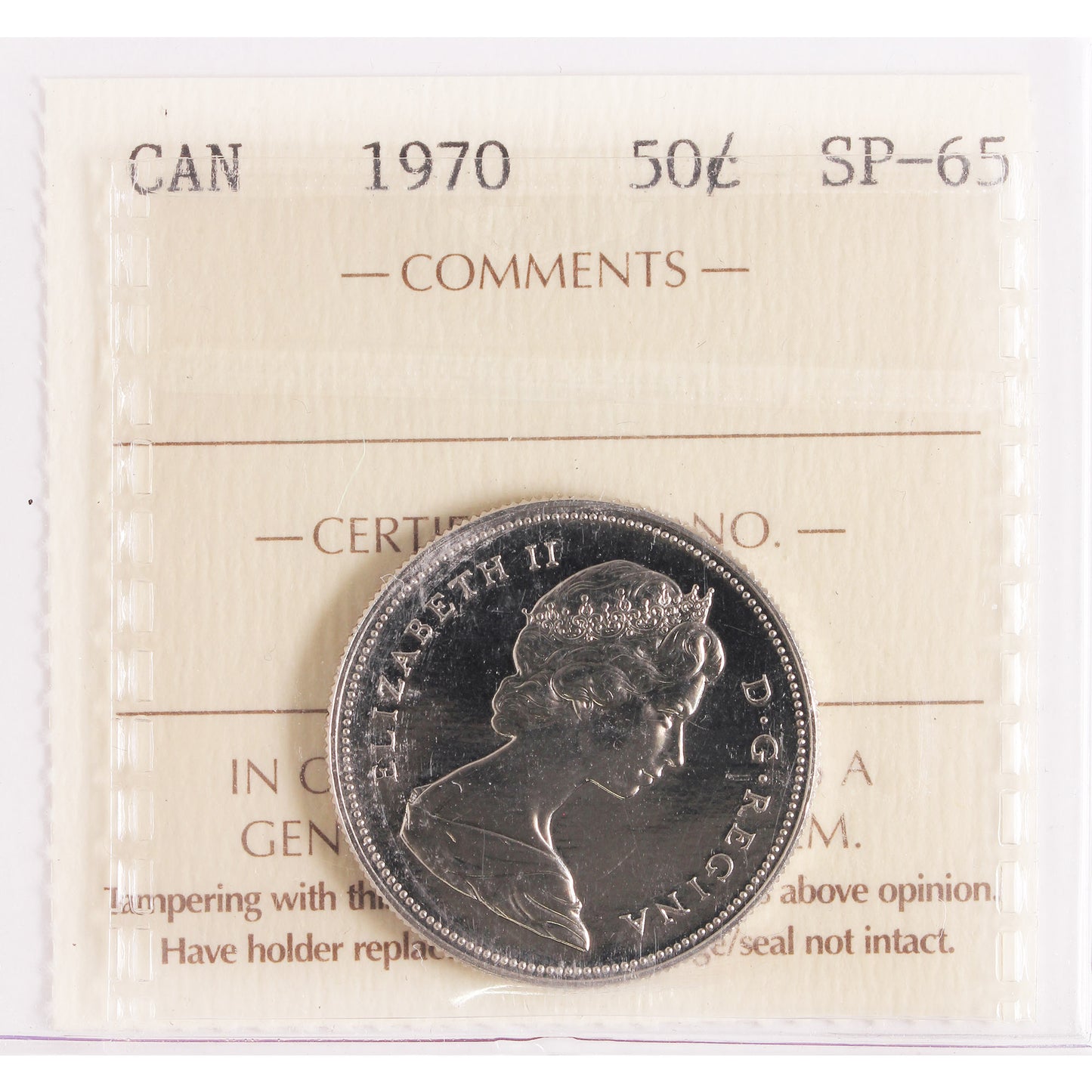 1970 Canada 50-cents ICCS Certified SP65
