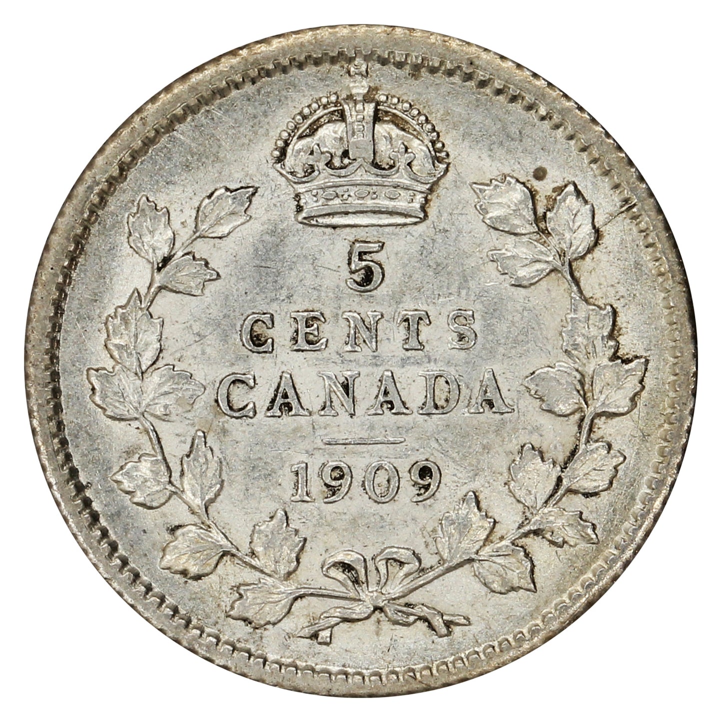 1909 Round Leaves Canada 5-cents Almost Uncirculated (AU50) $