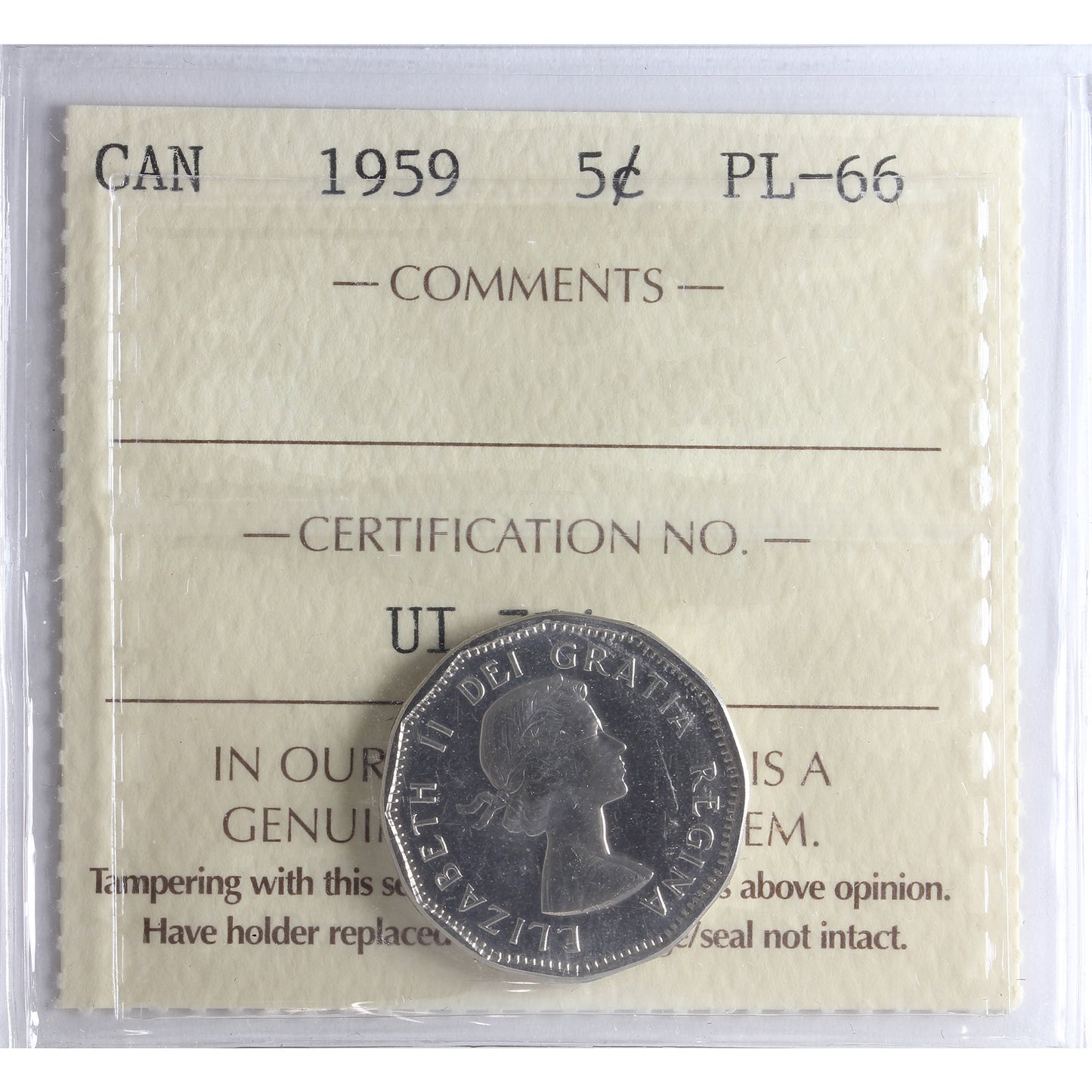 1959 Canada 5-cents ICCS Certified PL-66