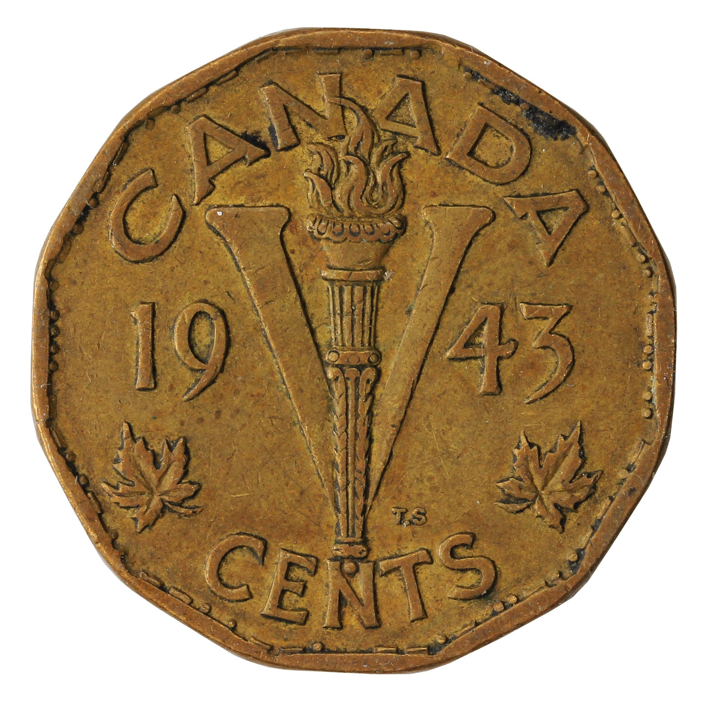 1943 Tombac Canada 5-cents Circulated