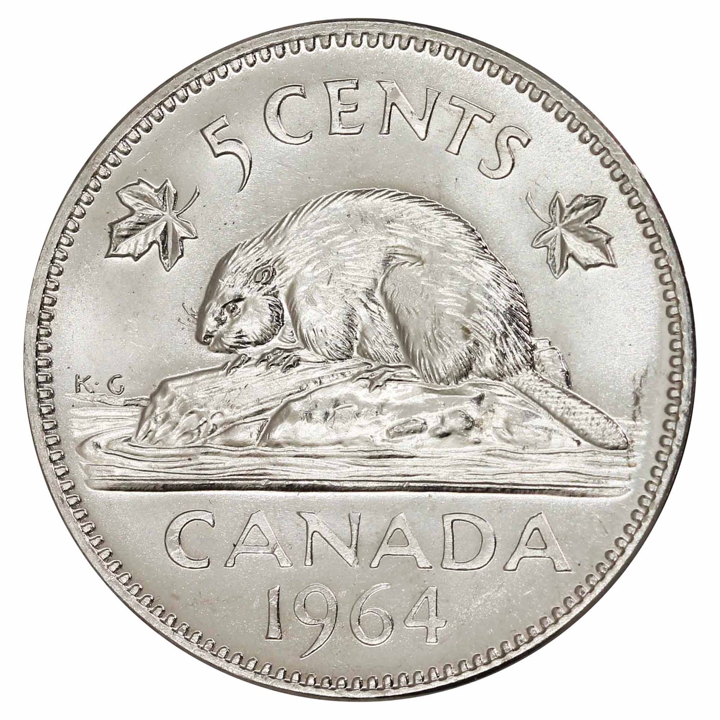 1964 Extra Water Line Canada 5-cents Brilliant Uncirculated (MS63) $