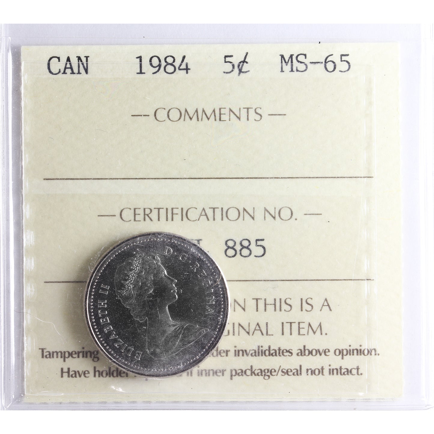 1984 Canada 5-cents ICCS Certified MS65