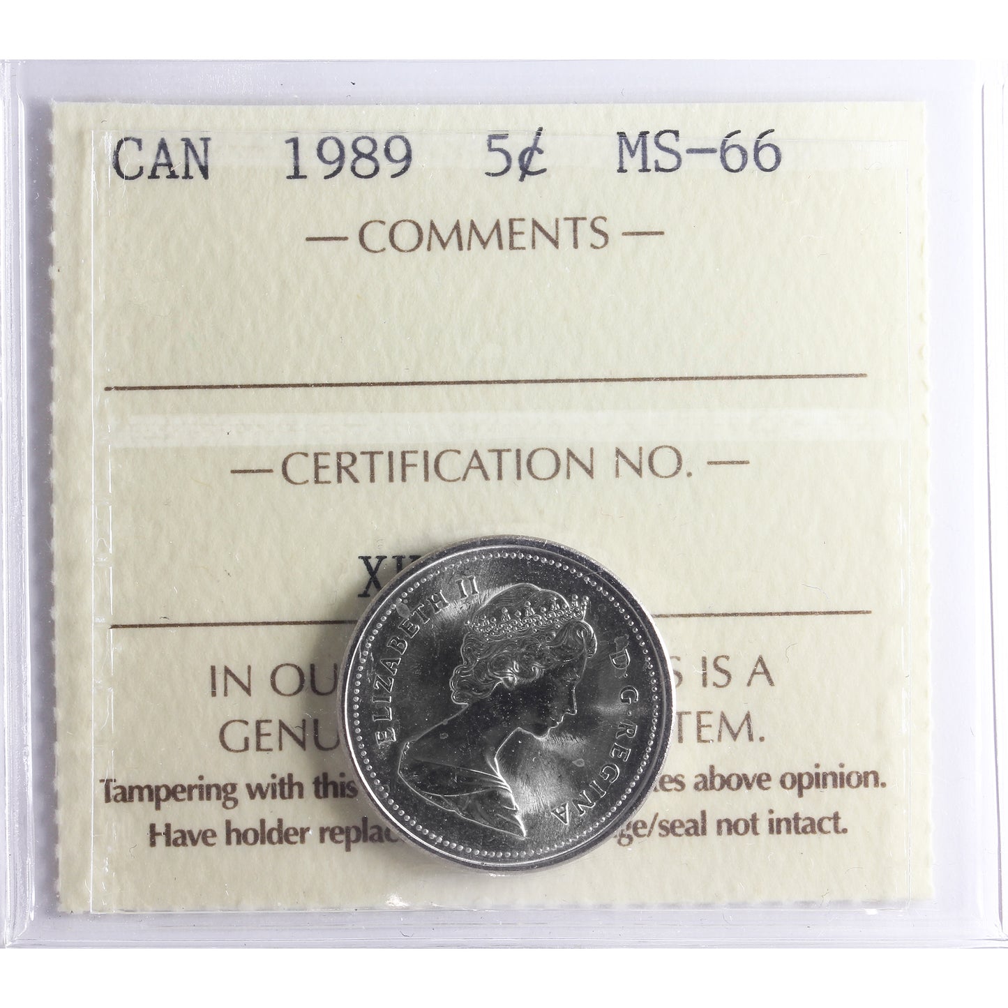1989 Canada 5-cents ICCS Certified MS66