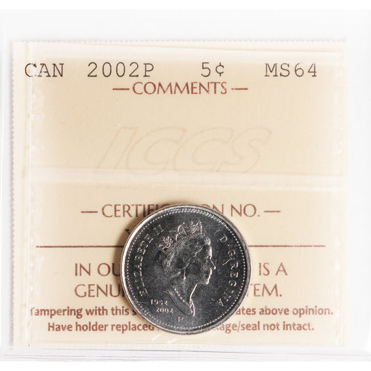 2002P Canada 5-cents ICCS Certified MS64