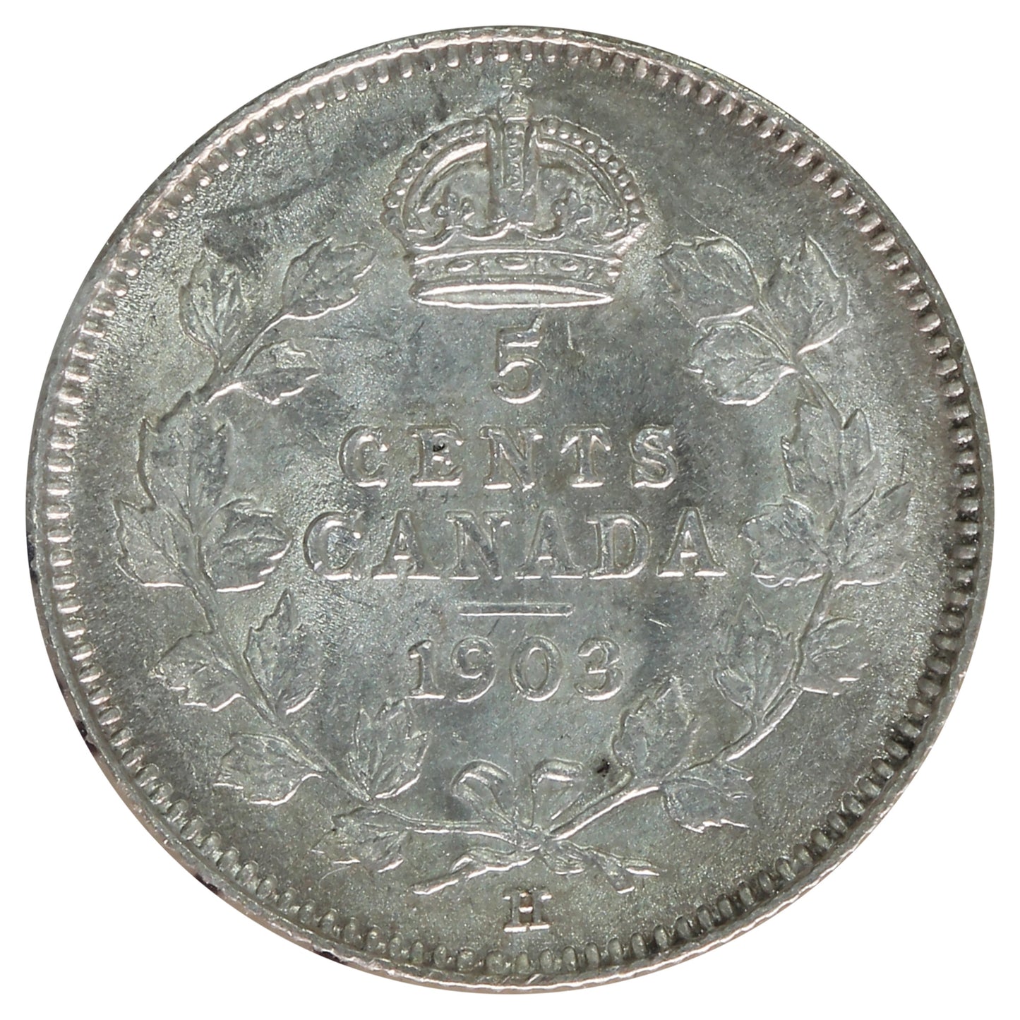 1903H Small H Canada 5-cents ICCS Certified AU55