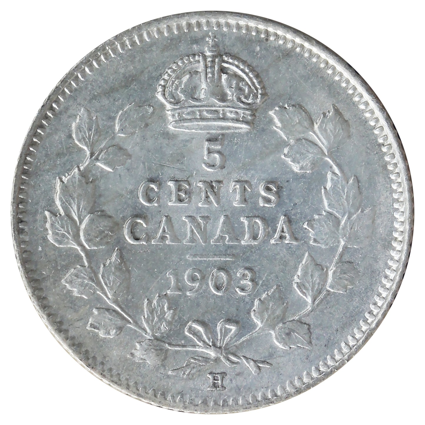 1903H Small H Canada 5-cents ICCS Certified AU50