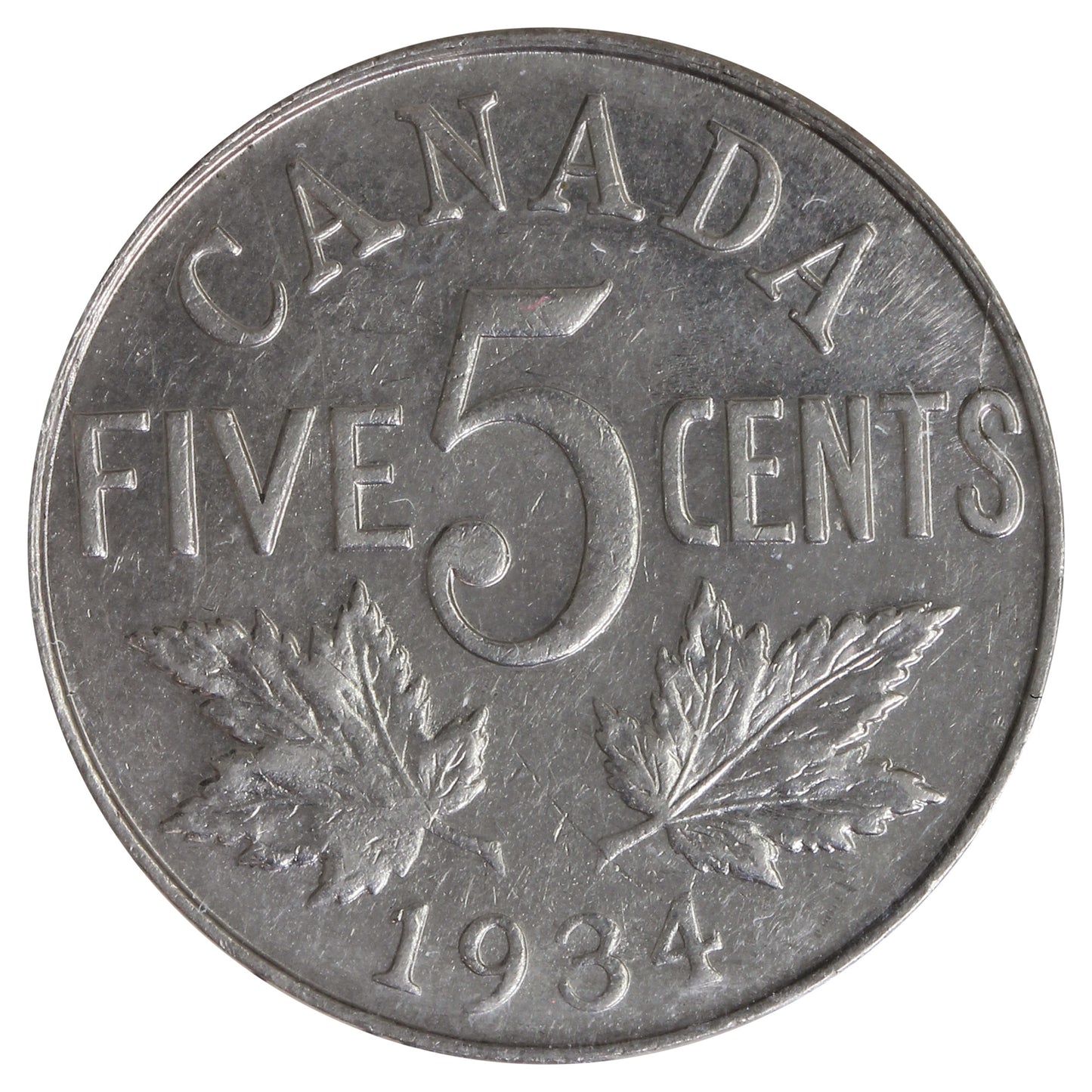 1934 Canada 5-cents ICCS Certified AU50