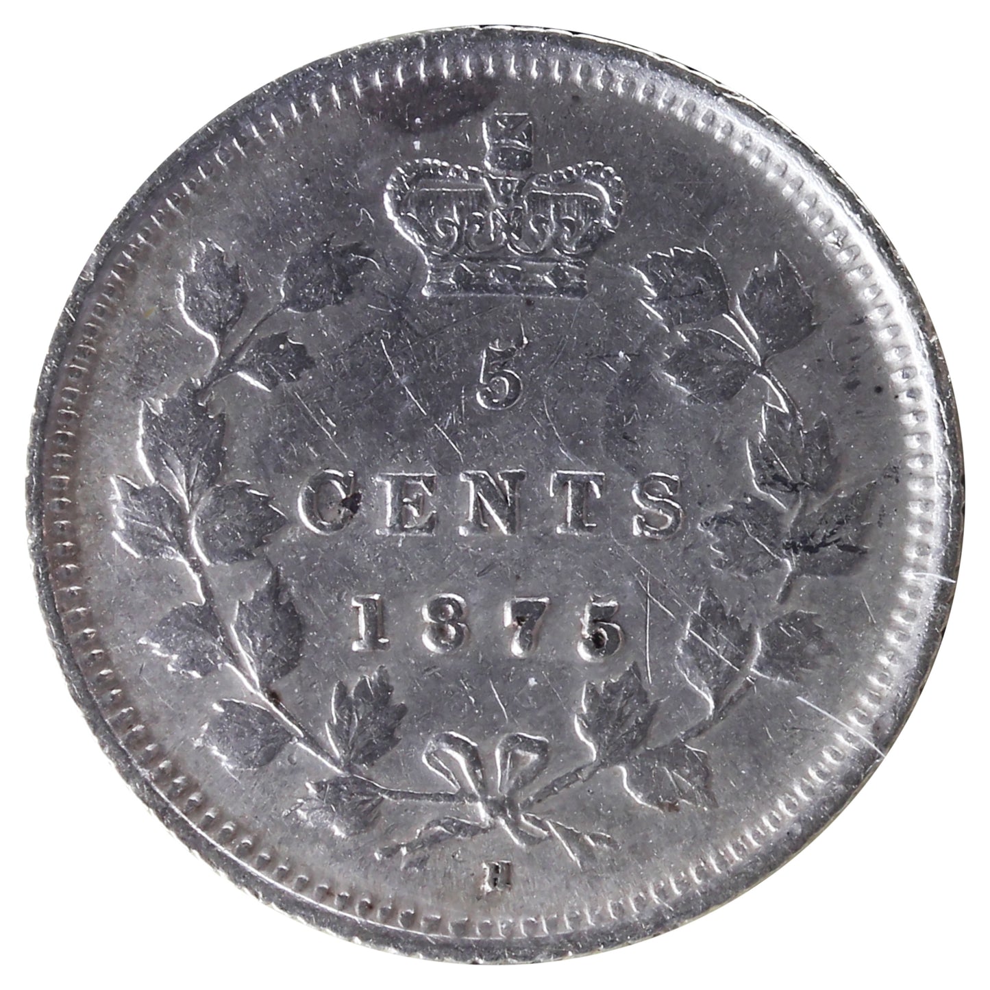 1875H Small Date, Repunched 5 Canada 5-cents ICCS Certified VF20