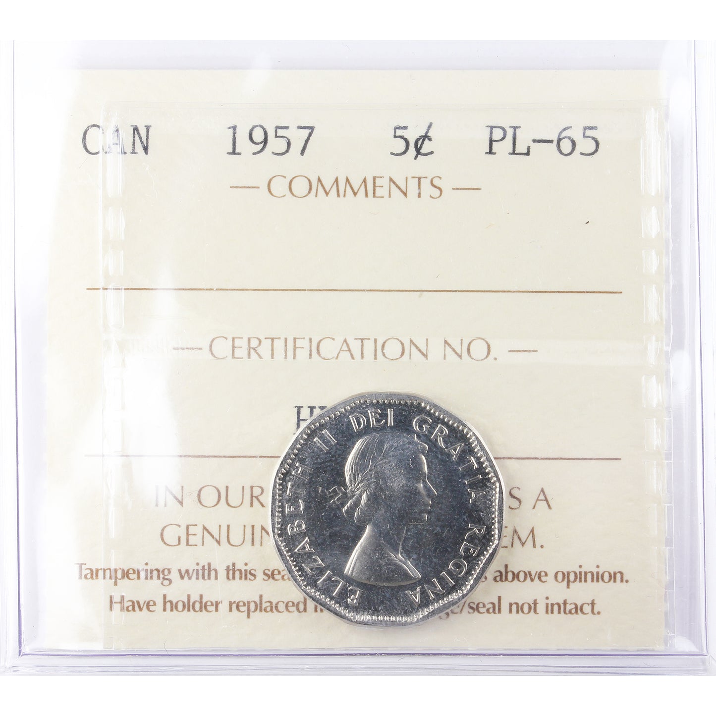 1957 Canada 5-cents ICCS Certified PL-65